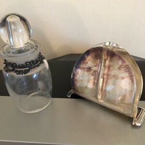 Decorative Silverplated German Napkin Holder and Italian Intricate Perfume Jar
